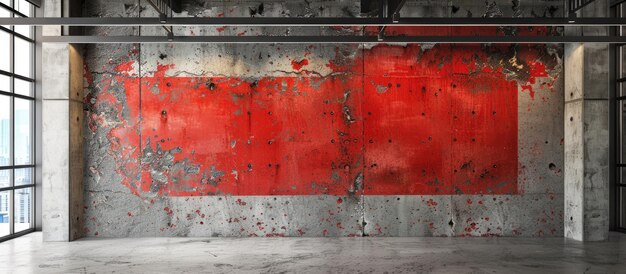 Mur en béton vieilli avec une toile de fond rouge