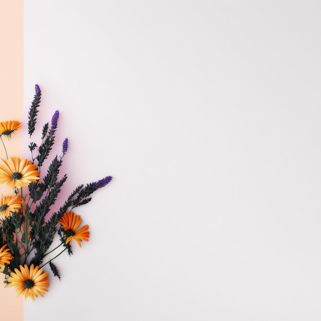 Photo un mur blanc avec un bouquet de fleurs dessus