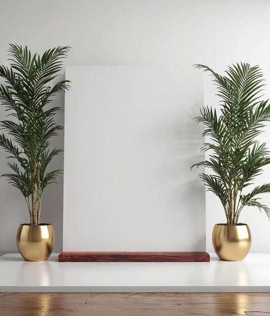 un mur blanc avec deux plantes en pot dessus