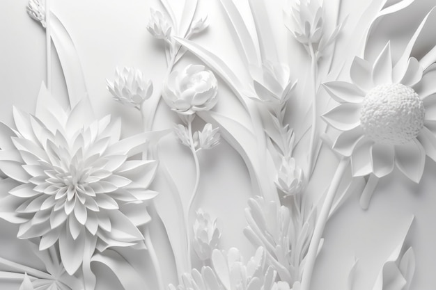 Un mur blanc avec des fleurs dessus qui dit que j'aime les fleurs