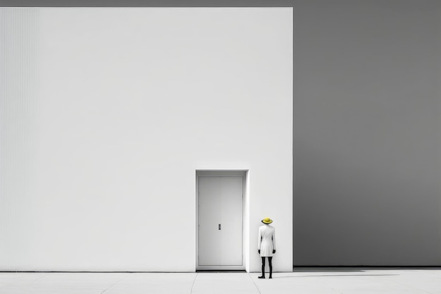 Un mur blanc avec une personne debout devant