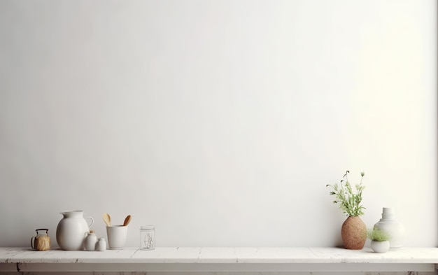 Un mur blanc avec un vase de fleurs dessus