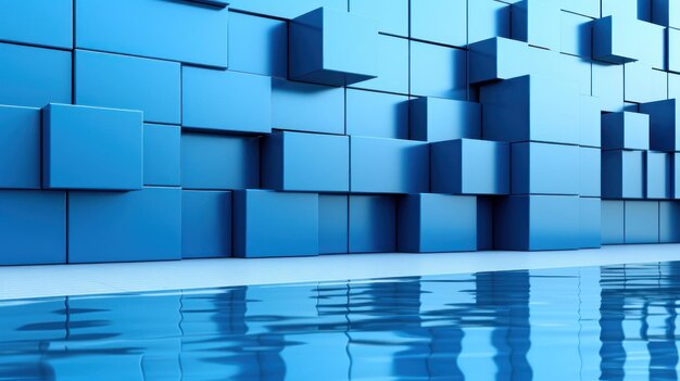 un mur bleu de cubes avec un fond bleu.