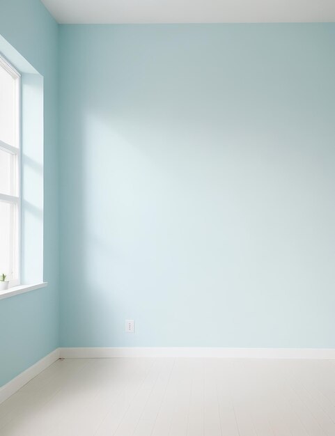 un mur bleu avec une fenêtre qui dit le mot dessus