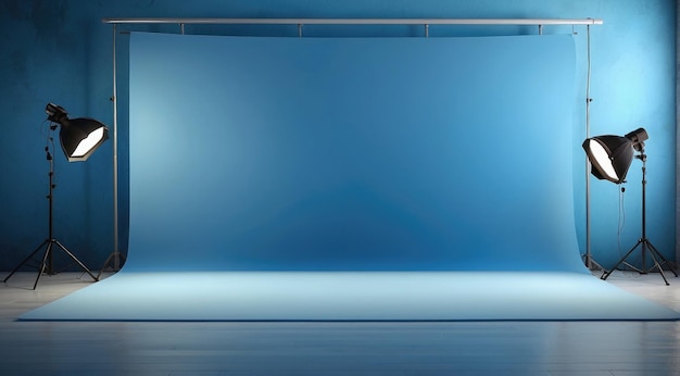 Photo un mur bleu avec une lumière dessus et un fond bleu