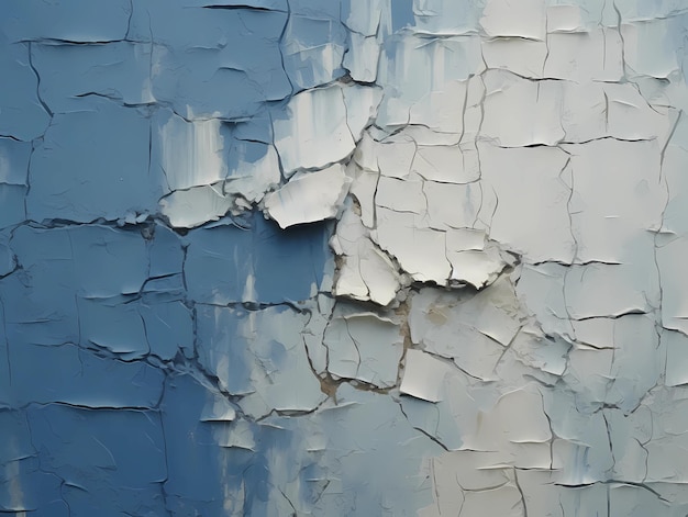 Un mur bleu avec de la peinture fissurée