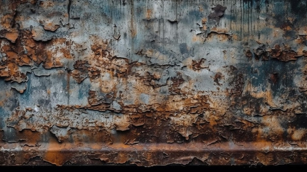 Un mur bleu avec de la peinture rouillée et un panneau blanc qui dit "le mot" dessus '