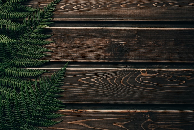 mur en bois foncé avec des feuilles