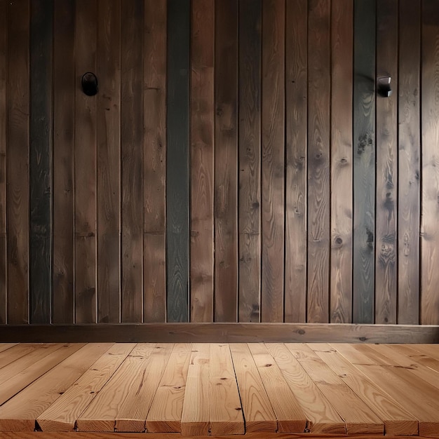 Photo un mur en bois avec une lumière dessus et un sol en bois