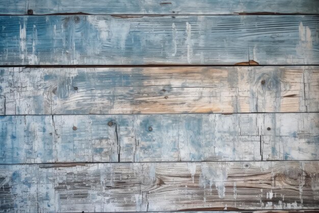 Un mur en bois avec de la peinture bleue peinte de différentes couleurs.