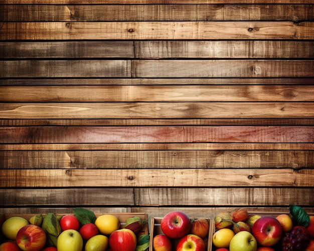 Photo un mur en bois avec des pommes et des oranges dedans