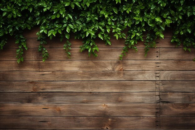 Photo mur en bois recouvert de feuilles vertes arrière-plan naturel pour la conception a généré