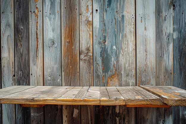 Le mur de bois rustique fournit la toile de fond pour une table en bois