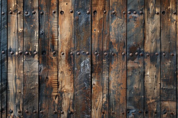 mur en bois avec une texture en acier rouillé, en métal et en ongles fond planche brune fond mur en bois