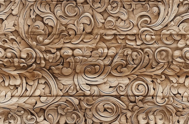 Un mur en bois avec des tourbillons et des tourbillons dessus.