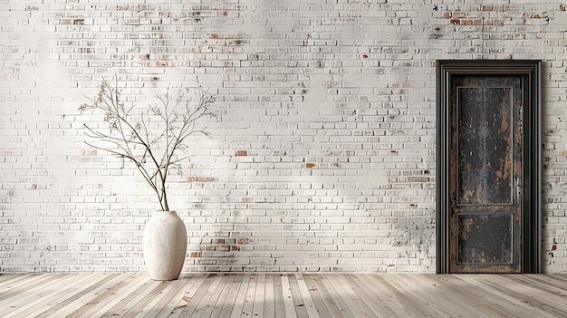 Photo un mur de brique blanche avec une plante dans un vase à côté d'un mur de briques