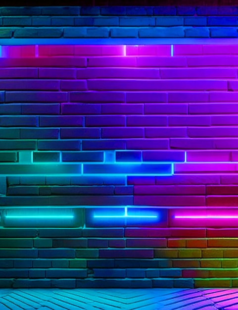 Mur de brique en couleurs néon image de rendu 3D Technologie fond futuriste