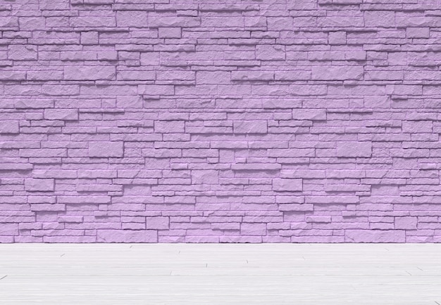 Mur de brique pastel violet et plancher de planches de bois