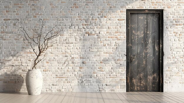 Photo un mur de brique avec une porte en bois et un mur de briques