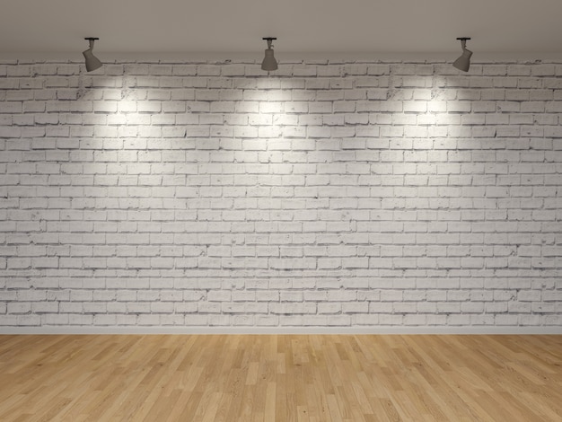 Mur de briques blanches sport plancher de bois clair rendu 3d