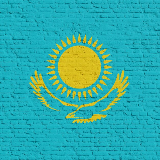 Mur de briques avec le drapeau du Kazakhstan