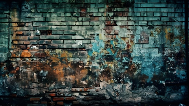 Un mur de briques avec une lumière bleue dessus