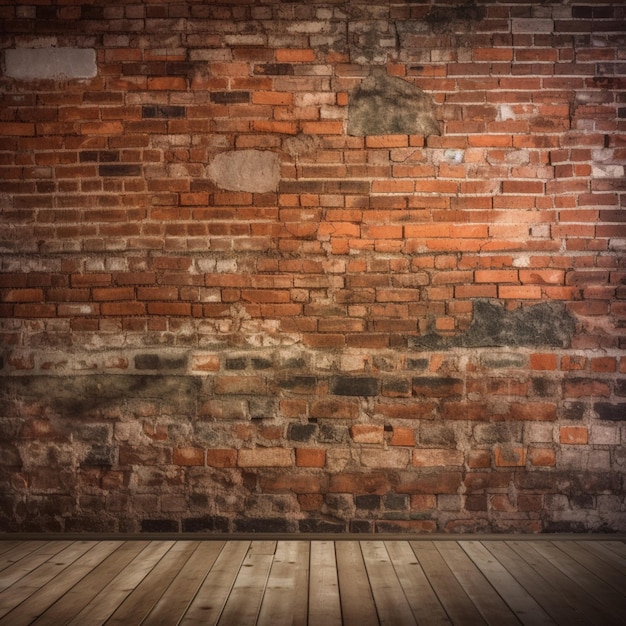 Un mur de briques avec un plancher en bois et un mur de briques qui dit 'vieux'