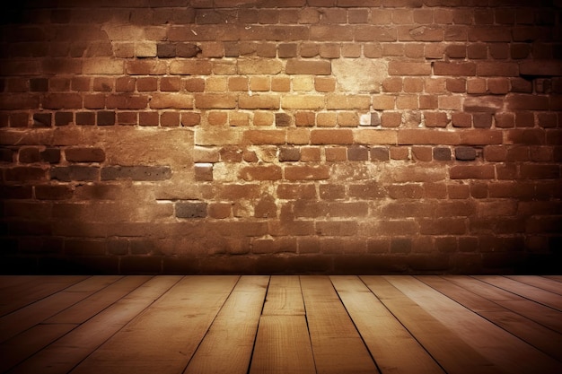 Un mur de briques avec un plancher en bois et un plancher en bois