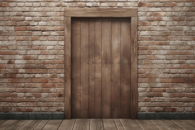 un mur de briques avec une porte en bois et un mur de briques.