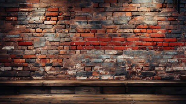 mur de briques rouges et décoration intérieure en parquet