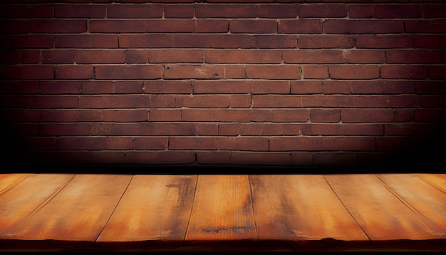 Un mur de briques avec une table en bois devant qui dit " le mot " dessus "