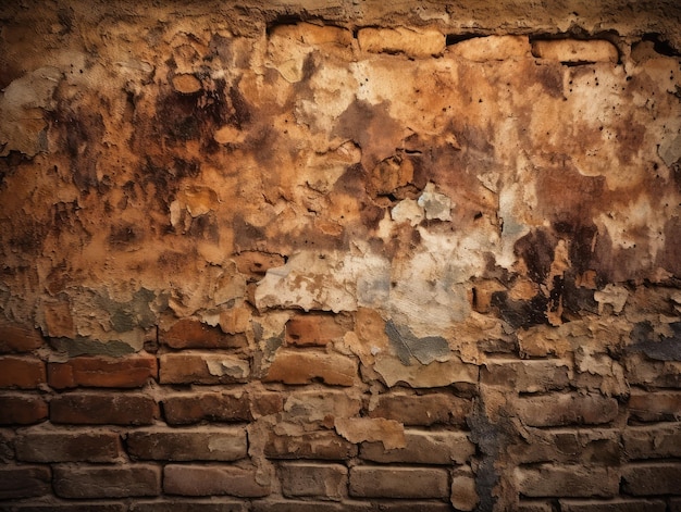Un mur de briques avec une texture usée et une tache blanche sur le fond.