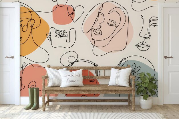 un mur avec un canapé et un oreiller qui dit " amour " dessus