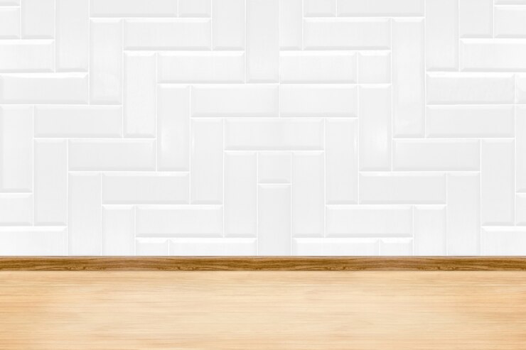 Photo mur de carreaux de céramique propre blanc vide et fond de plancher en bois