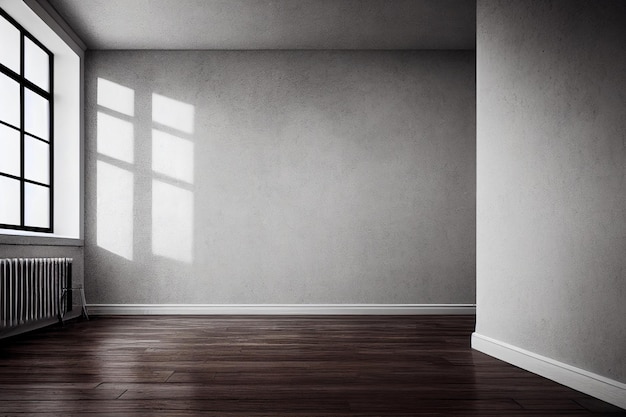 Mur de chambre vide avec fenêtre en parquet en bois appartement de chambre blanc et gris sans meubles