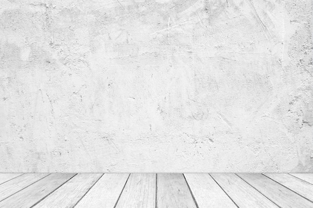 Photo mur de ciment gris vide et plancher en bois, salle en vue en perspective, fond grunge