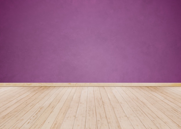 Mur de ciment violet clair avec parquet