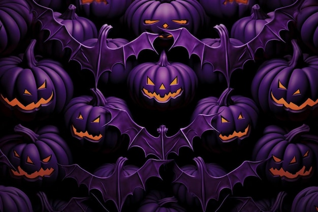 Photo un mur de citrouilles violettes avec des chauves-souris dessus.