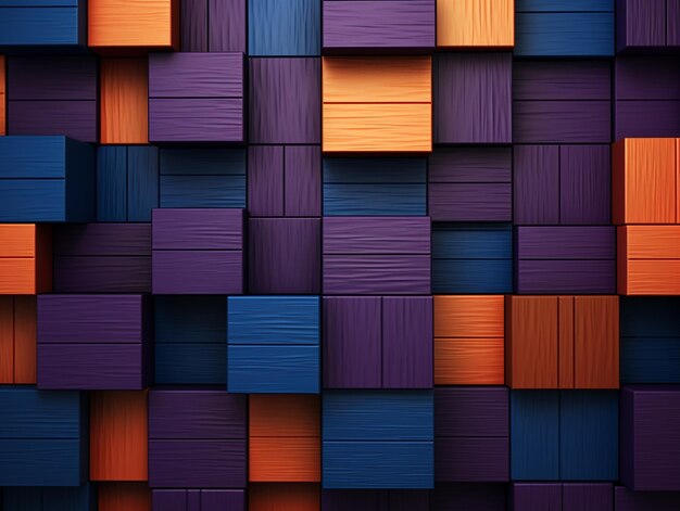 un mur coloré de carrés avec un fond violet