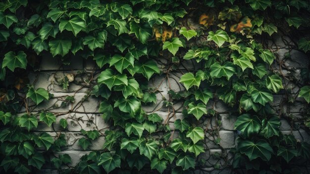 Un mur couvert de vignes et de feuilles vertes générative ai