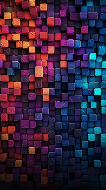 Un mur de cubes colorés avec un fond coloré.