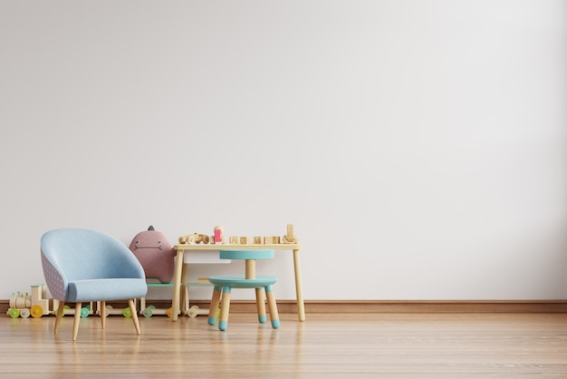 Mur dans la chambre des enfants sur fond de couleurs blanches de mur. Rendu 3D