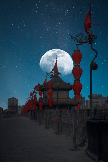 Mur dans la ville de Xi'an la nuit