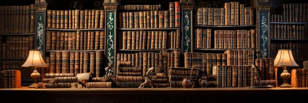 Un mur enchanteur rempli d'anciens livres et manuscrits historiques dans une bibliothèque
