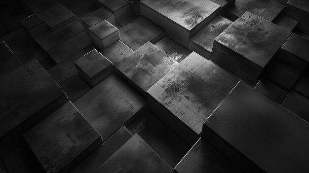 Un mur fait de blocs gris avec un schéma de couleurs noir et blanc