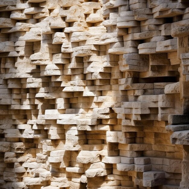 Un mur fait de briques avec le soleil qui brille dessus.