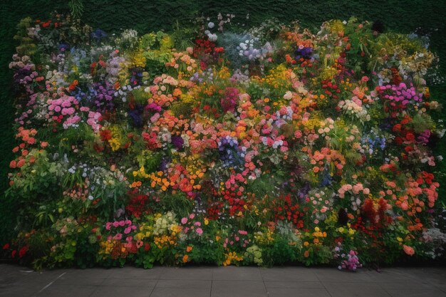 Un mur de fleurs est couvert de fleurs.