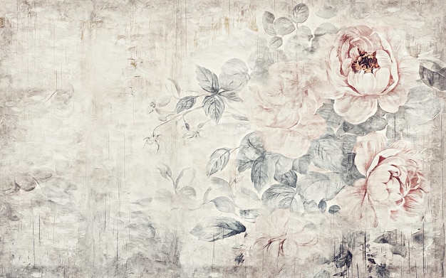 Photo un mur avec des fleurs et une rose dessus