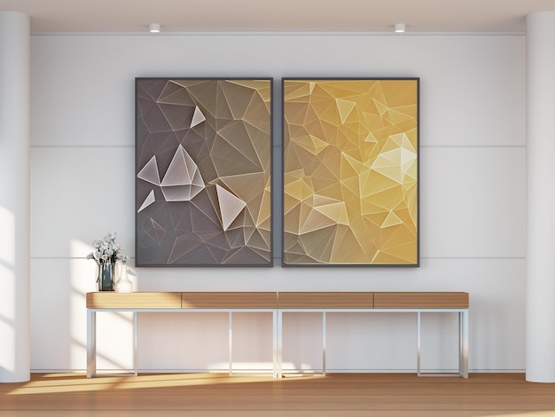 mur de la galerie rendu 3D intérieur moderne