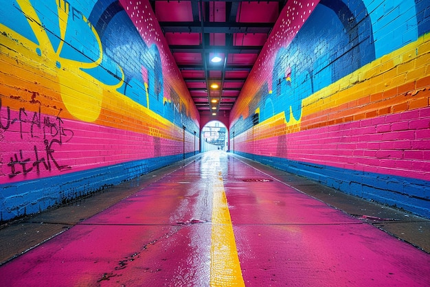 Photo un mur de graffitis vibrant dans un environnement urbain